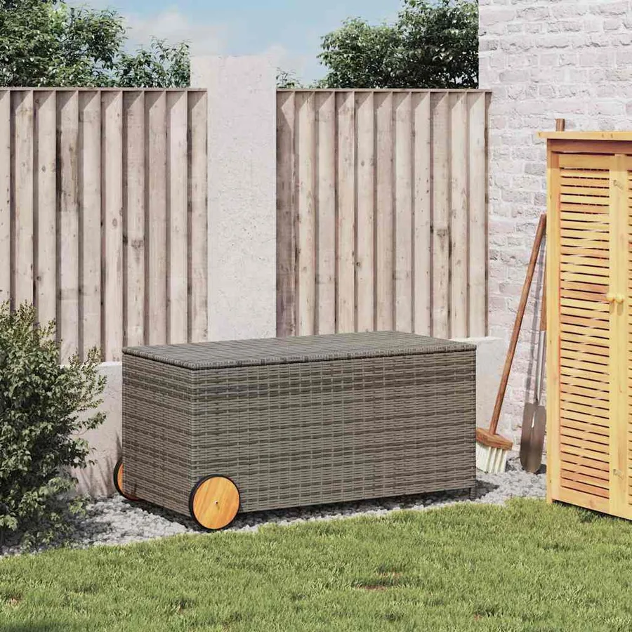Boîte de rangement de jardin et roues gris 190L résine tressée - 3