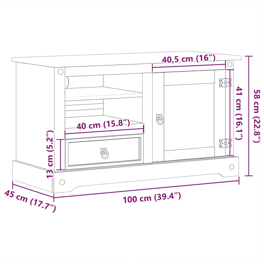 Meuble TV Corona 100x45x58 cm bois de pin massif - 9