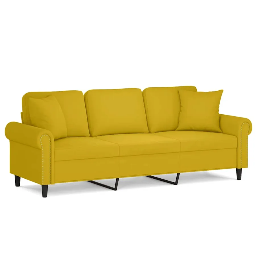 Canapé 3 places avec oreillers décoratifs jaune 180 cm velours - 2