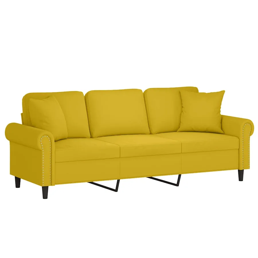Canapé 3 places avec oreillers décoratifs jaune 180 cm velours - 3