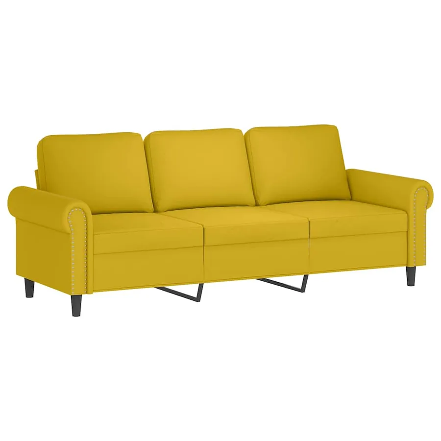 Canapé 3 places avec oreillers décoratifs jaune 180 cm velours - 4