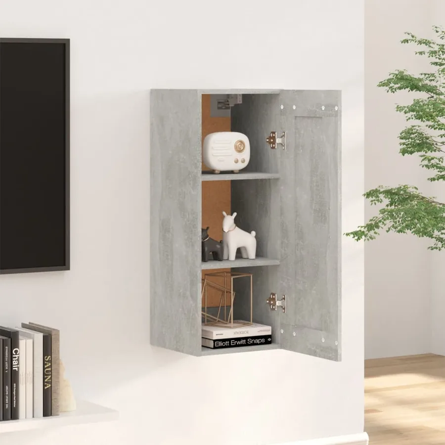 Armoire suspendue Gris béton 35x34x90 cm Bois d'ingénierie - 3