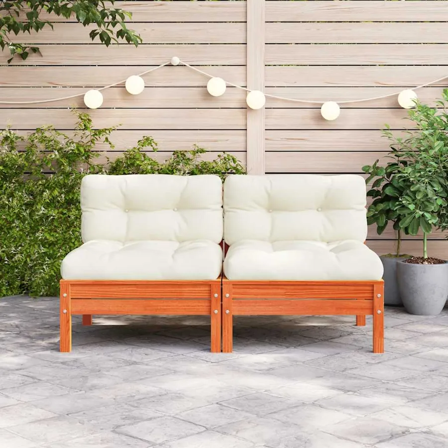 Canapé jardin sans accoudoirs coussins cire marron massif pin - 3