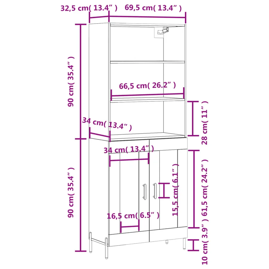 Buffet haut Gris béton 69,5x34x180 cm Bois d'ingénierie - 13