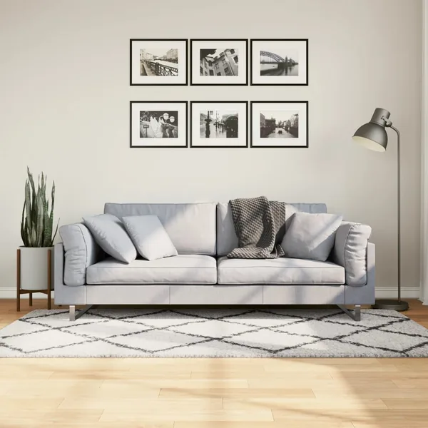 Tapis shaggy à poils longs moderne crème et noir 100x200 cm