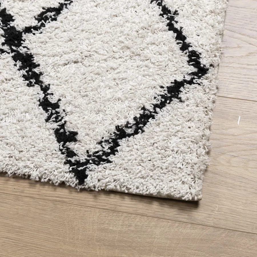 Tapis shaggy à poils longs moderne crème et noir 100x200 cm - 4