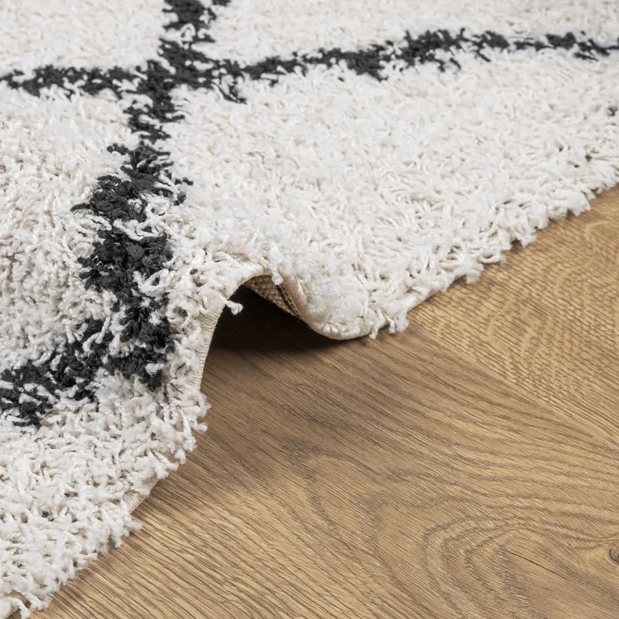Tapis shaggy à poils longs moderne crème et noir 100x200 cm - 6