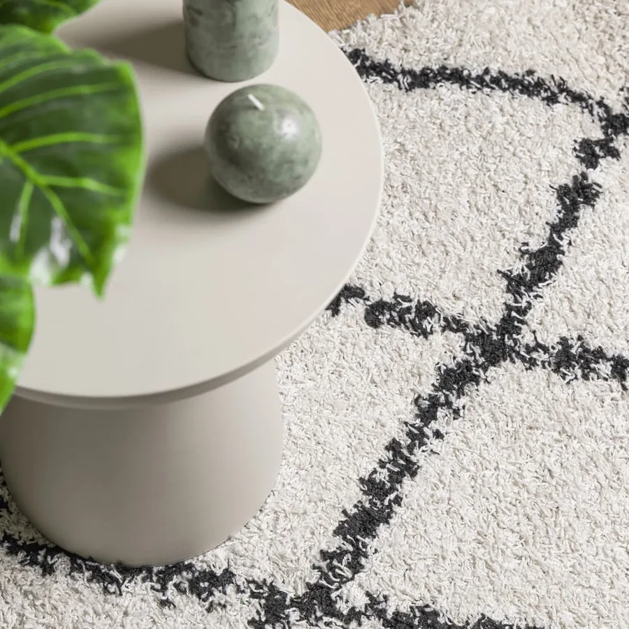Tapis shaggy à poils longs moderne crème et noir 100x200 cm - 7