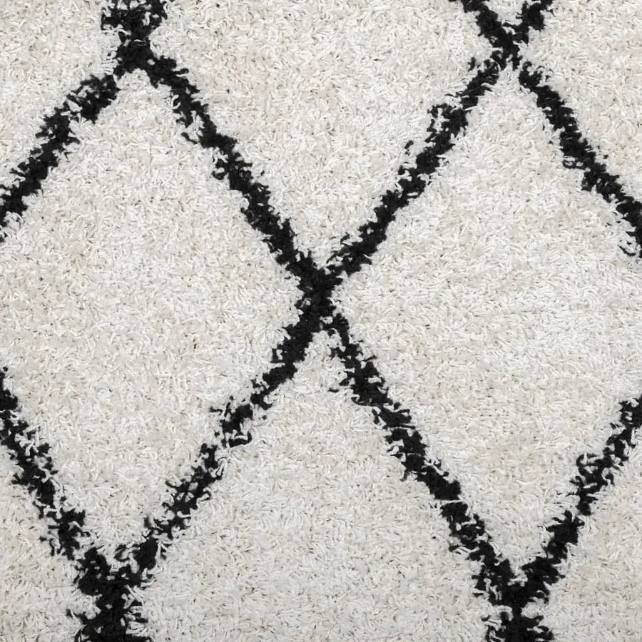Tapis shaggy à poils longs moderne crème et noir 100x200 cm - 9