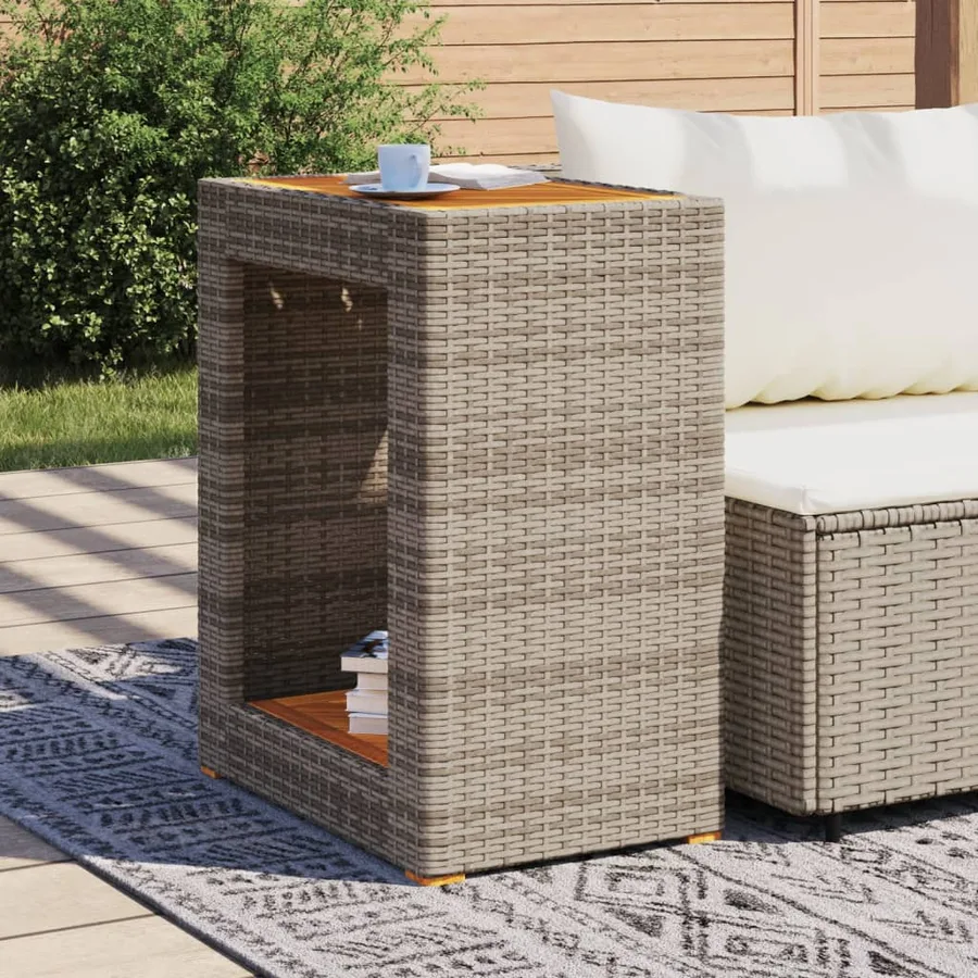 Table d'appoint de jardin dessus en bois gris 60x40x75 cm - 3