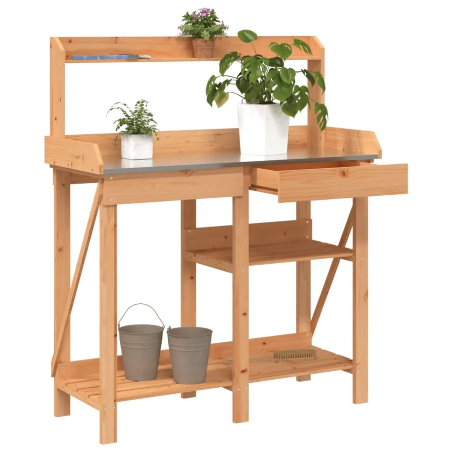 Banc de rempotage avec étagères marron bois massif de sapin