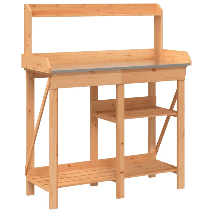 Banc de rempotage avec étagères marron bois massif de sapin - 2