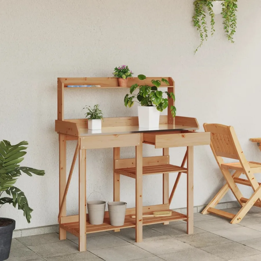 Banc de rempotage avec étagères marron bois massif de sapin - 3