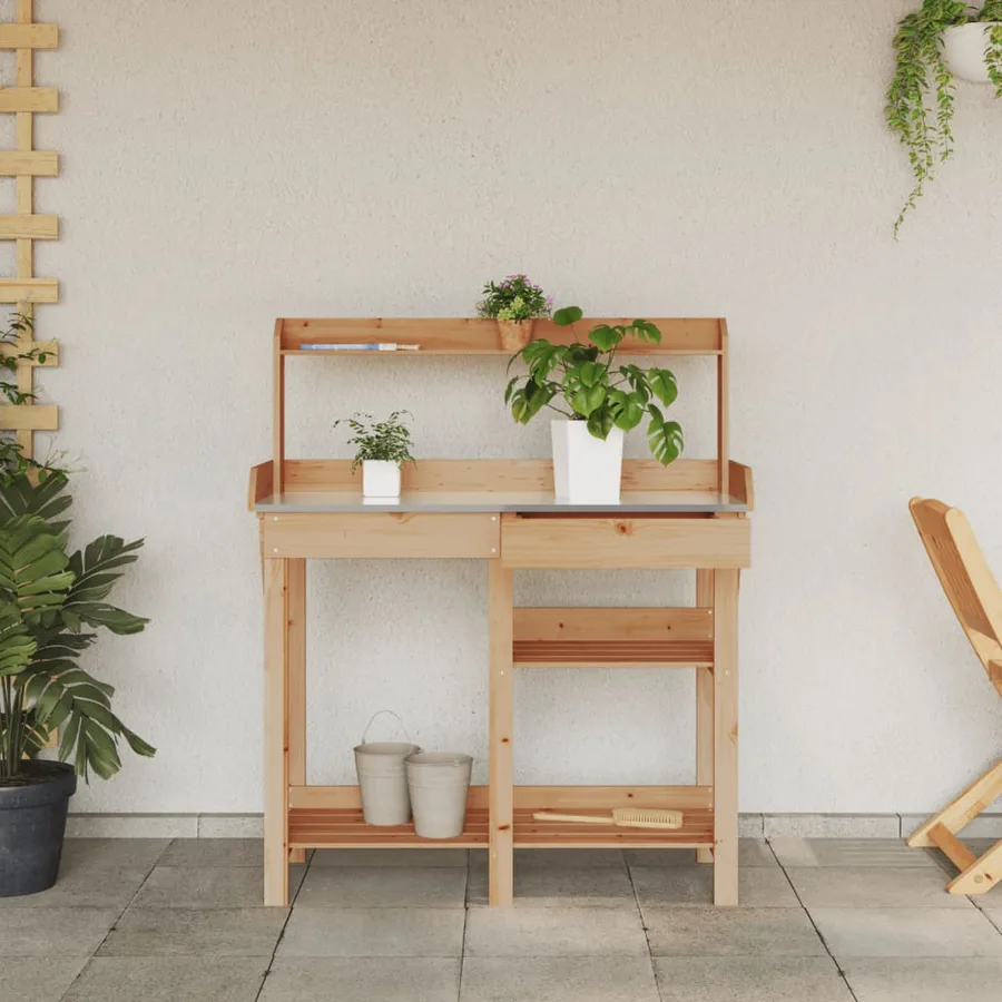 Banc de rempotage avec étagères marron bois massif de sapin - 4
