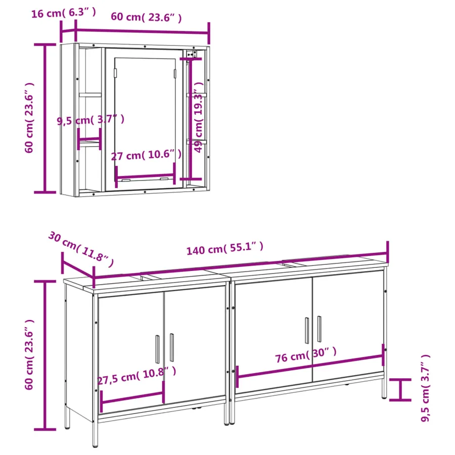 Ensemble d'armoires de salle de bain 3 pcs sonoma gris - 13