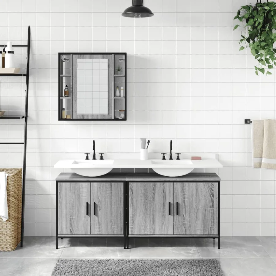 Ensemble d'armoires de salle de bain 3 pcs sonoma gris - 3