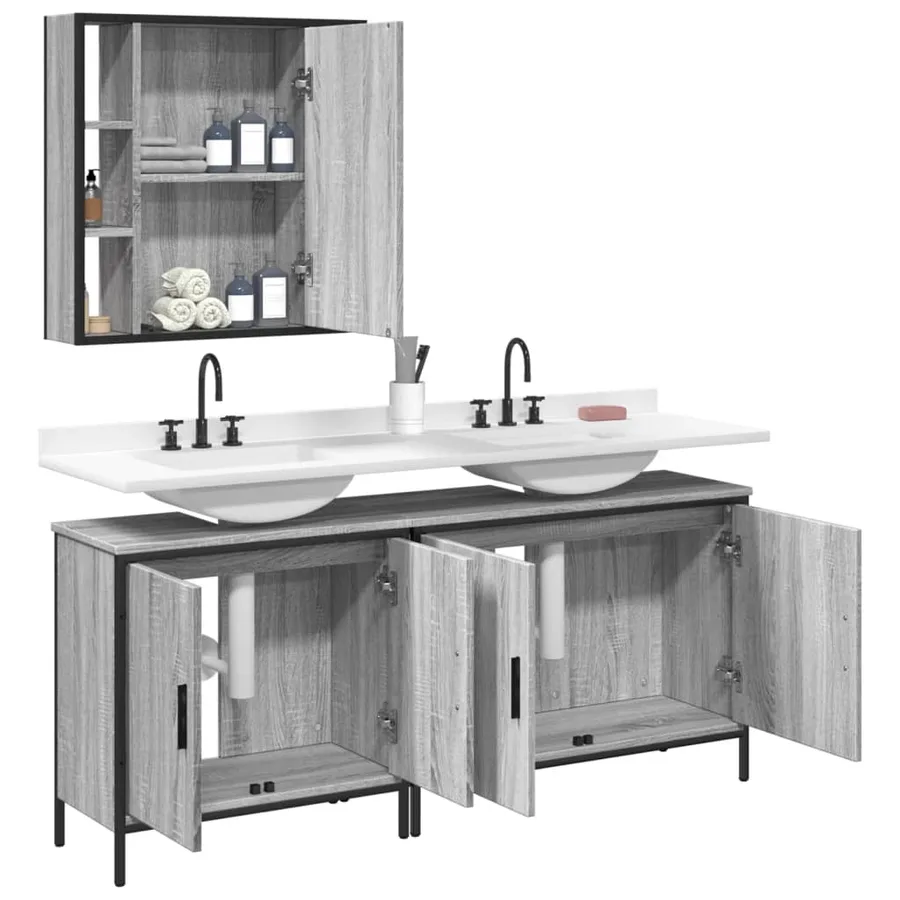 Ensemble d'armoires de salle de bain 3 pcs sonoma gris - 4
