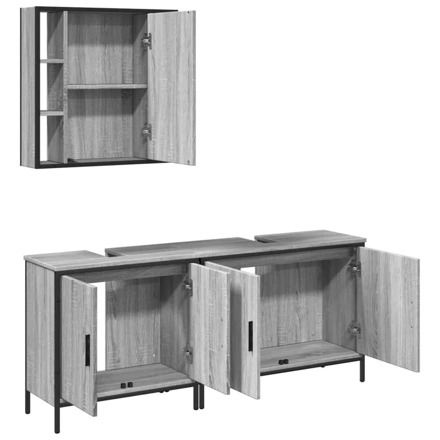 Ensemble d'armoires de salle de bain 3 pcs sonoma gris - 5