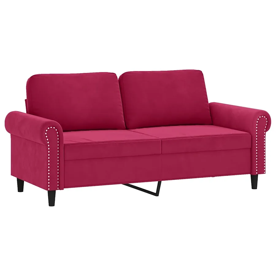Canapé 2 places avec oreillers bordeaux 140 cm velours - 3
