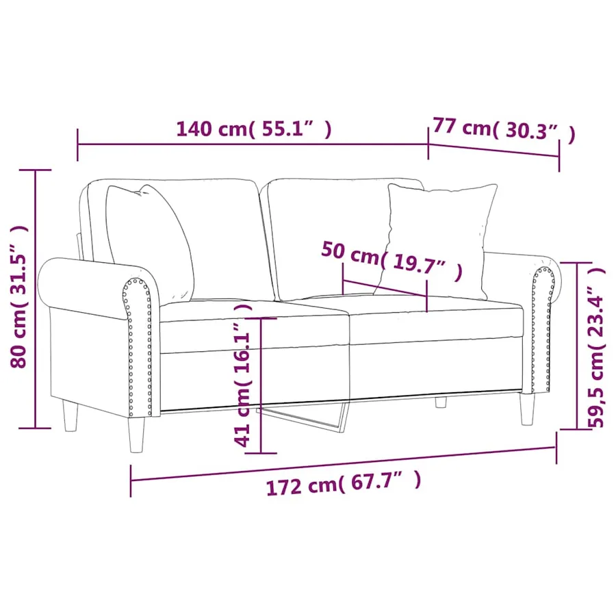 Canapé 2 places avec oreillers bordeaux 140 cm velours - 8