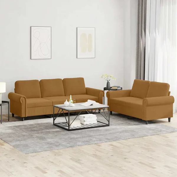 Ensemble de canapés 2 pcs avec coussins Marron Velours