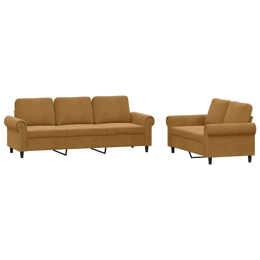 Ensemble de canapés 2 pcs avec coussins Marron Velours - 2