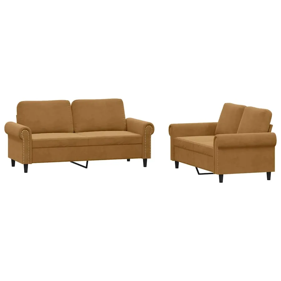 Ensemble de canapés 2 pcs avec coussins Marron Velours - 2