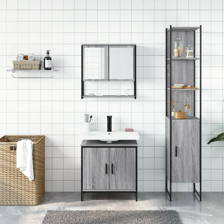 Ensemble de meubles de salle de bain 3 pcs Sonoma gris - 3