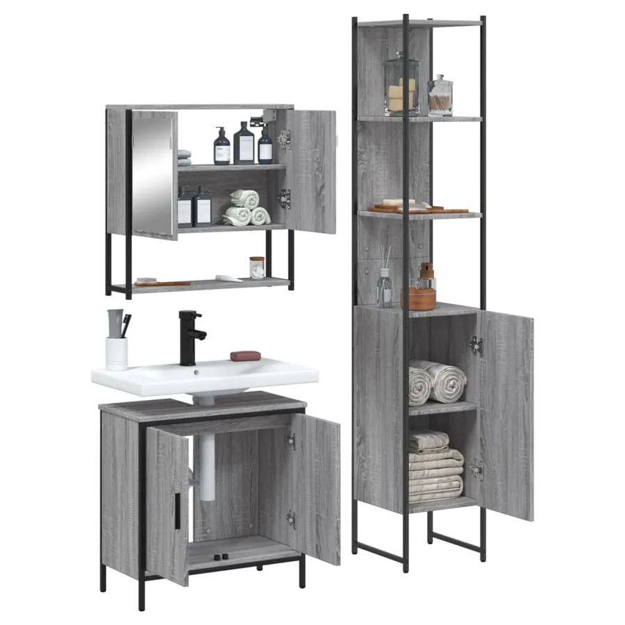 Ensemble de meubles de salle de bain 3 pcs Sonoma gris - 4