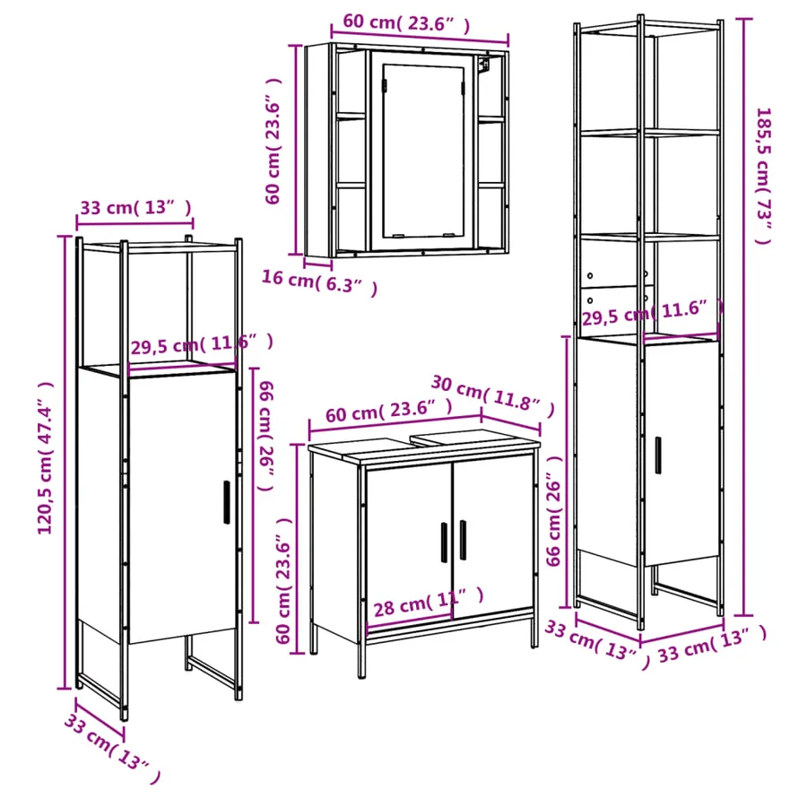 Ensemble d'armoires de salle de bain 4 pcs sonoma gris - 13