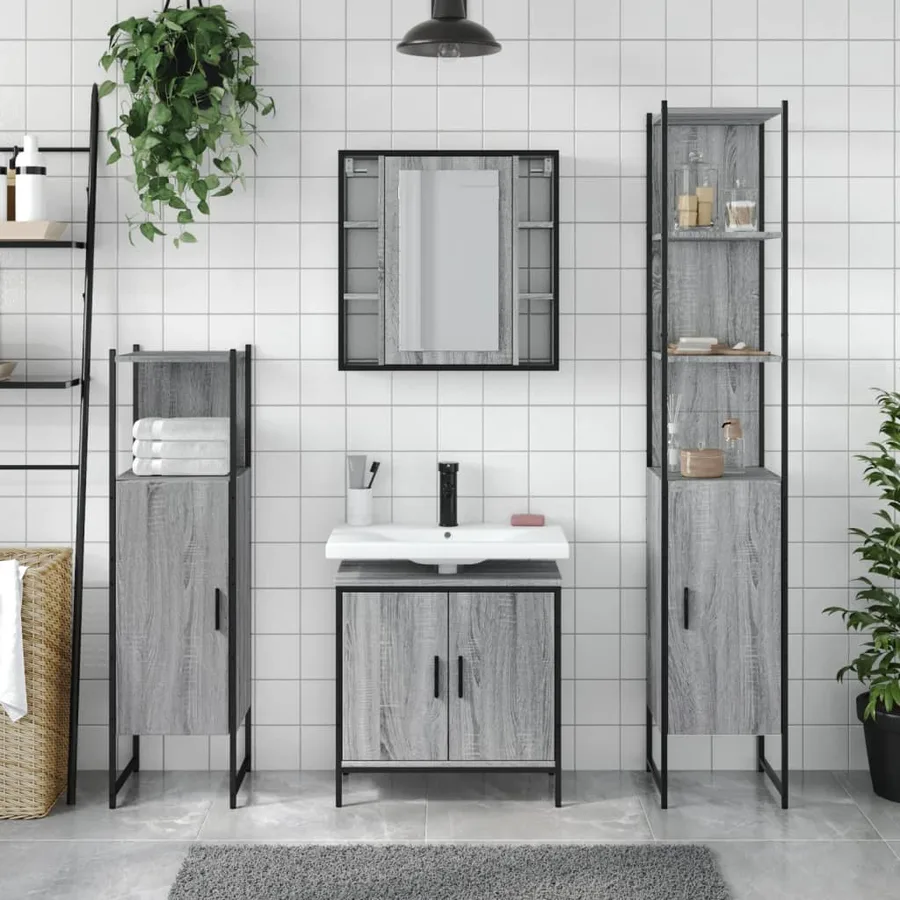 Ensemble d'armoires de salle de bain 4 pcs sonoma gris - 3