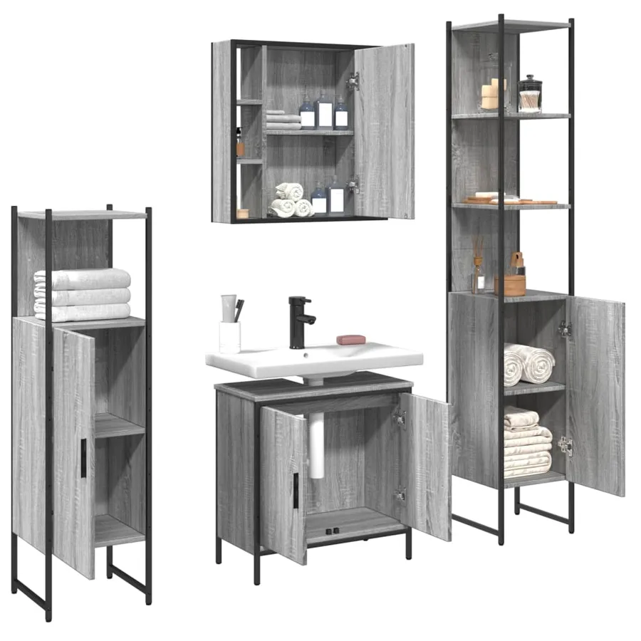 Ensemble d'armoires de salle de bain 4 pcs sonoma gris - 4