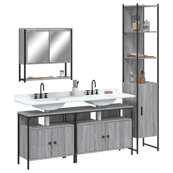Ensemble de meubles de salle de bain 4 pcs Sonoma gris