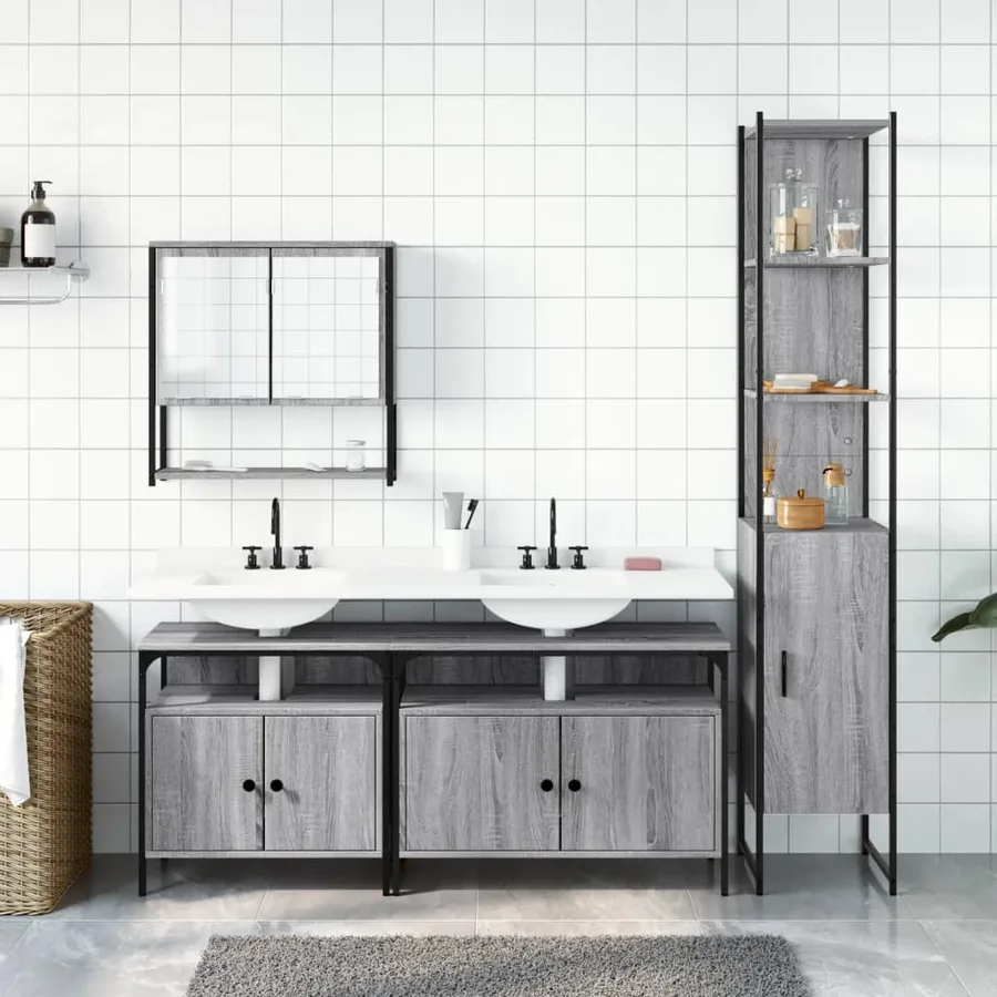 Ensemble de meubles de salle de bain 4 pcs Sonoma gris - 3