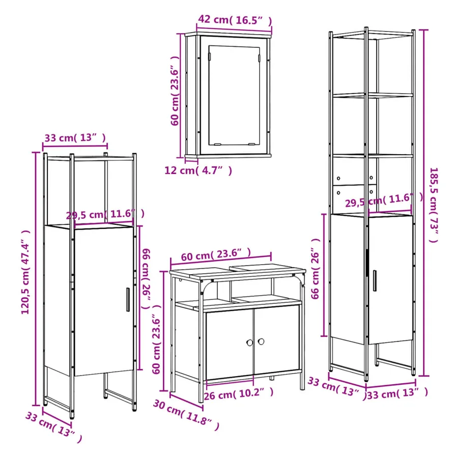 Ensemble de meubles de salle de bain 4 pcs Sonoma gris - 13
