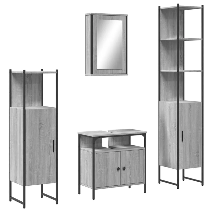 Ensemble de meubles de salle de bain 4 pcs Sonoma gris - 2