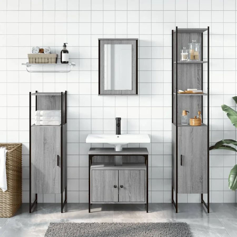 Ensemble de meubles de salle de bain 4 pcs Sonoma gris - 3