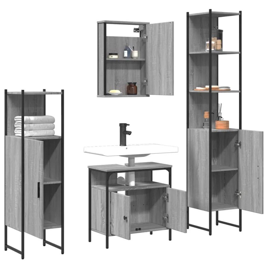 Ensemble de meubles de salle de bain 4 pcs Sonoma gris - 4