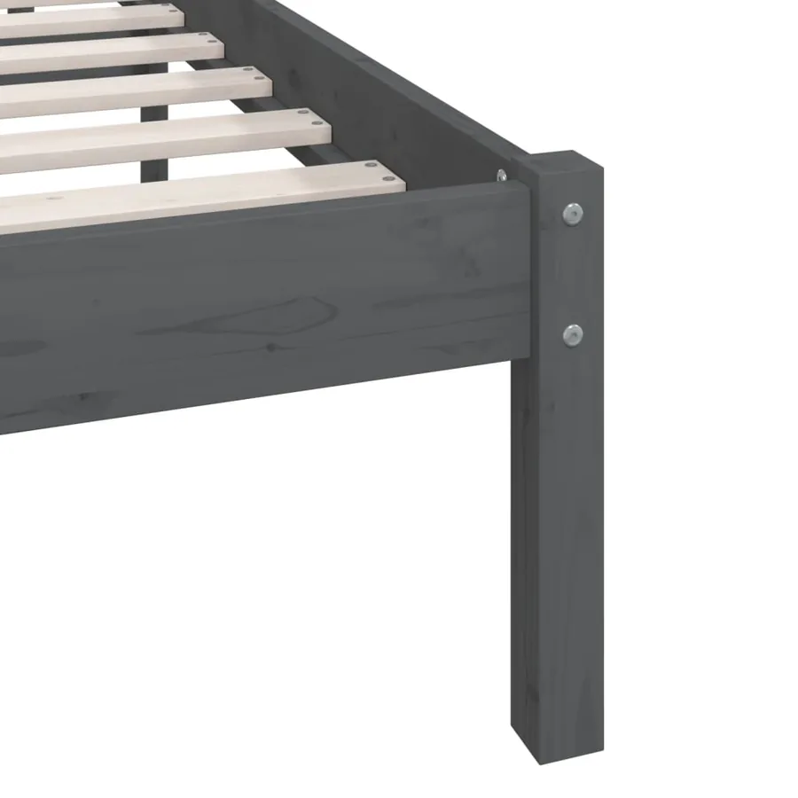 Cadre de lit sans matelas gris bois massif - 7