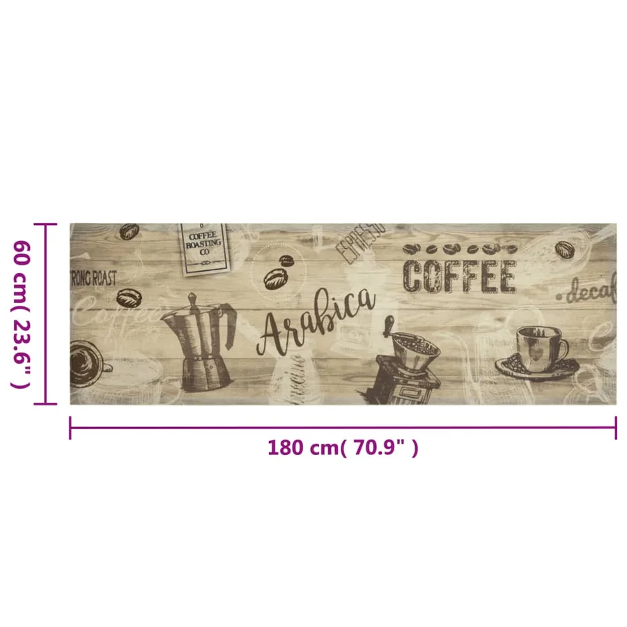Tapis de cuisine lavable imprimé café marron 60x180 cm velours - 5