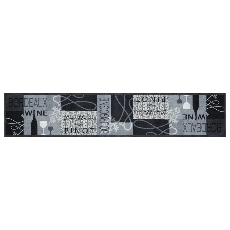 Tapis de cuisine lavable imprimé Wine gris 60x300 cm velours - 2