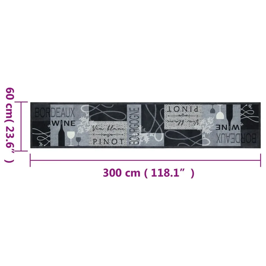 Tapis de cuisine lavable imprimé Wine gris 60x300 cm velours - 5