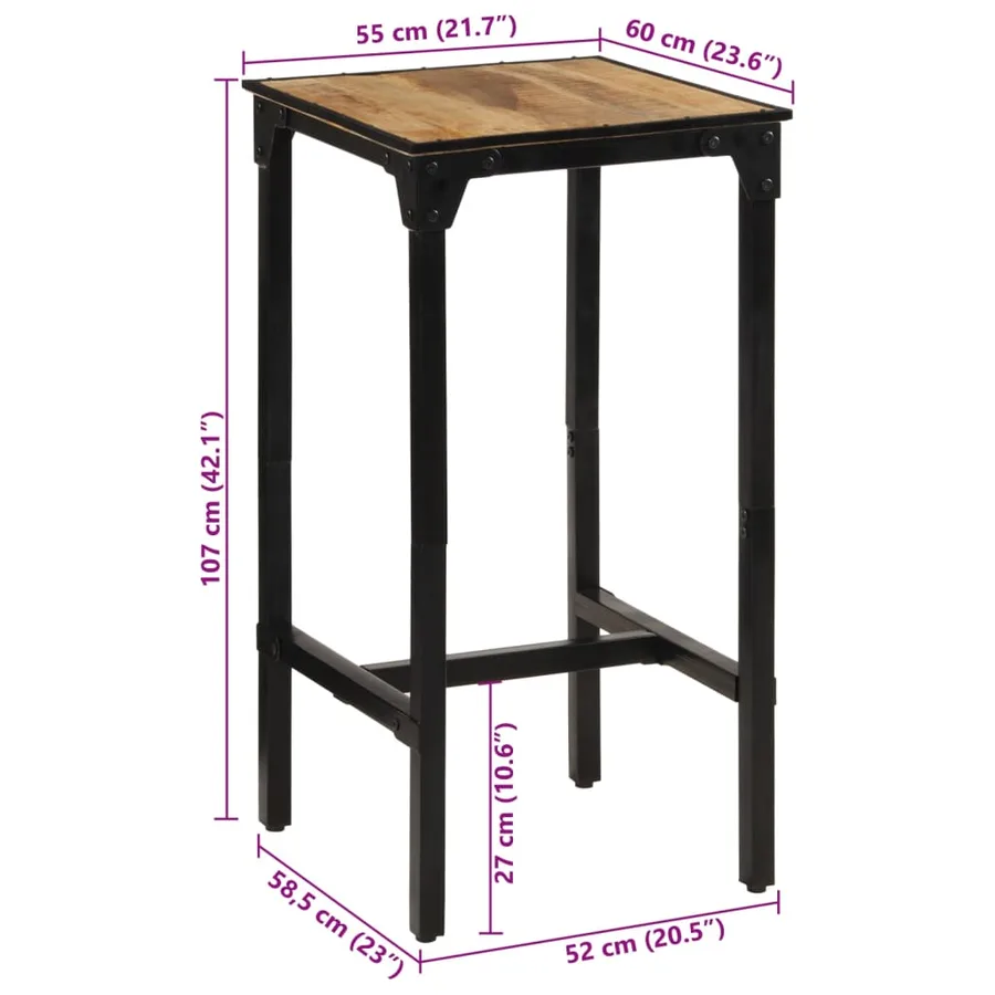 Ensemble de bar 3 pcs bois de manguier brut massif et métal - 17
