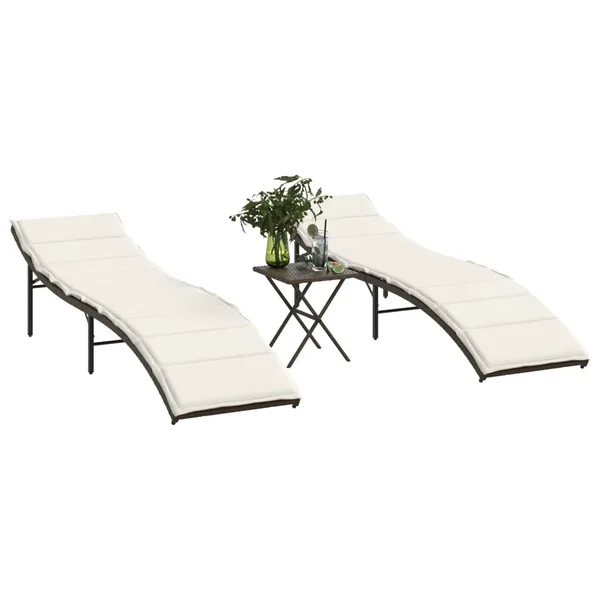 Chaises longues lot de 2 avec table marron résine tressée