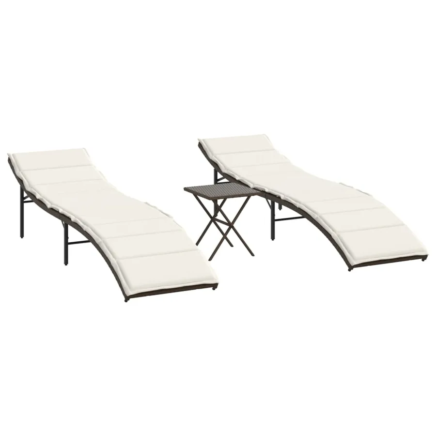 Chaises longues lot de 2 avec table marron résine tressée - 2