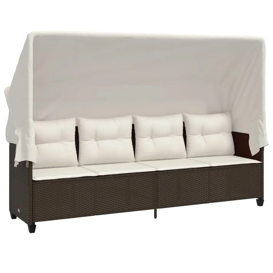 Chaise longue avec auvent et coussins marron résine tressée - 2