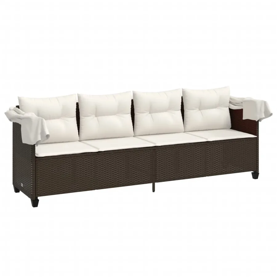 Chaise longue avec auvent et coussins marron résine tressée - 4