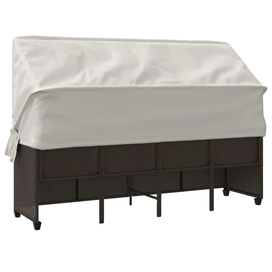 Chaise longue avec auvent et coussins marron résine tressée - 7