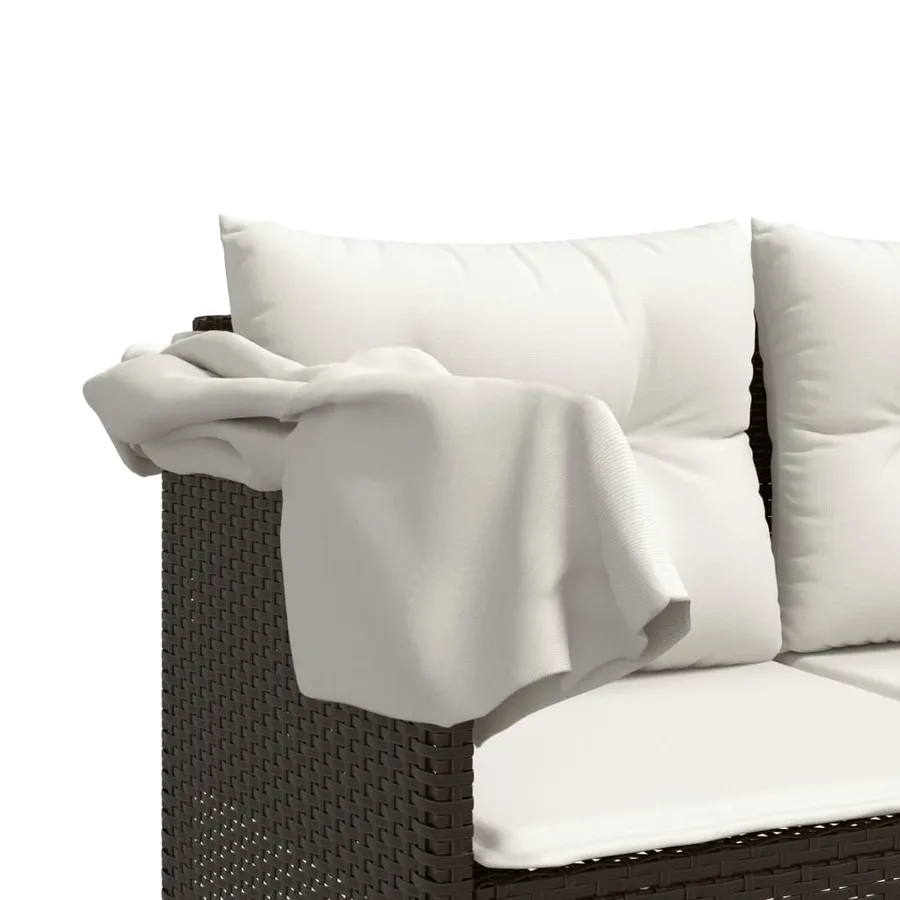Chaise longue avec auvent et coussins marron résine tressée - 9