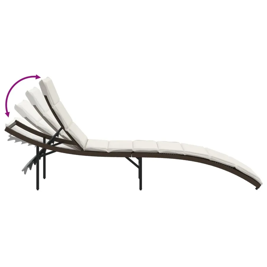 Chaise longue avec coussin marron 55x199x50 cm résine tressée - 7